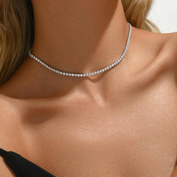 ⚡Elegant 18K Gold Plated Tennis Necklace 3mm Simulated Diamond Choker for Women - Picture 4 of 7